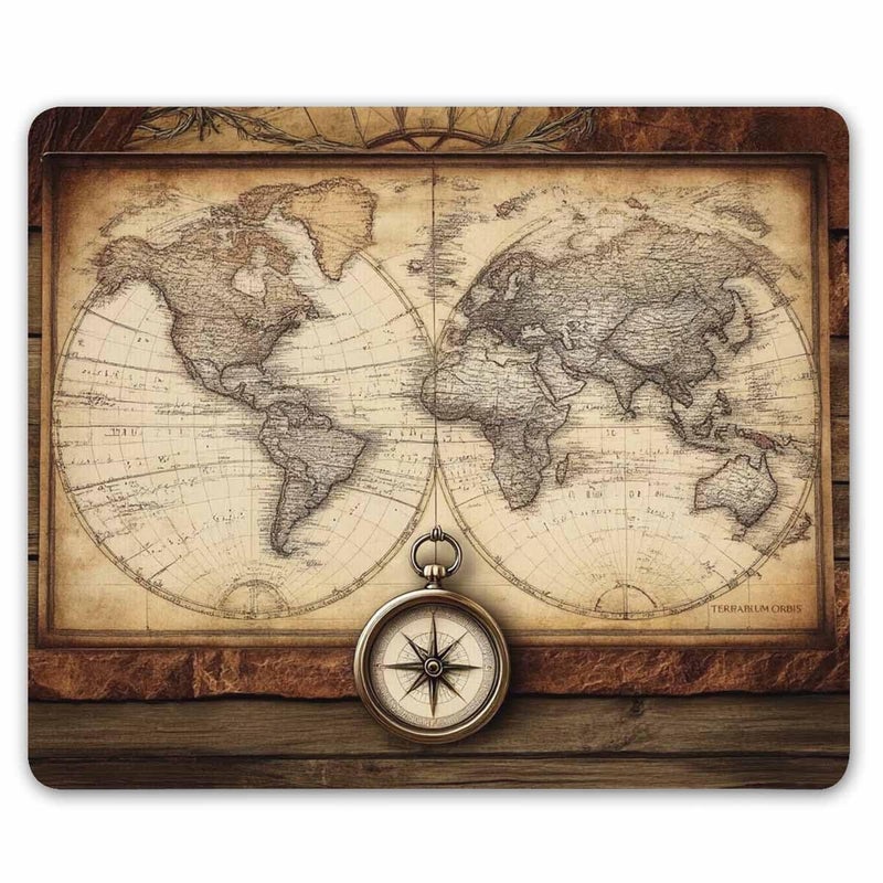 SSOIU Gaming Mouse Pad Custom Design, Vintage World Map Gold Compass on The Old Wood, Non-Slip Thick Rubber Large Mousepad Mat - Image 1